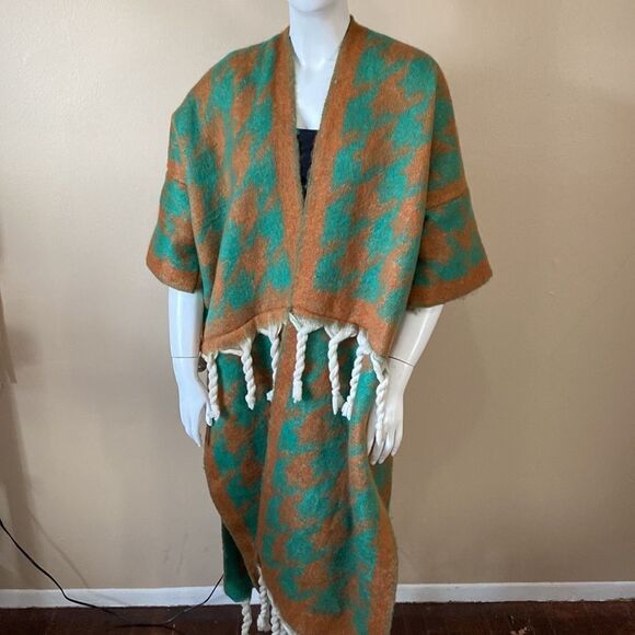 NWOT Warm Long Knit Tassel Winter Cardigan - Green & Chestnut - Picture 2 of 15